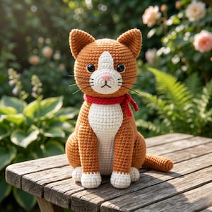 Szydełkowy wzór kota w formacie PDF, imbirowy pręgowany samouczek pluszowej zabawki Amigurumi (początkujący)