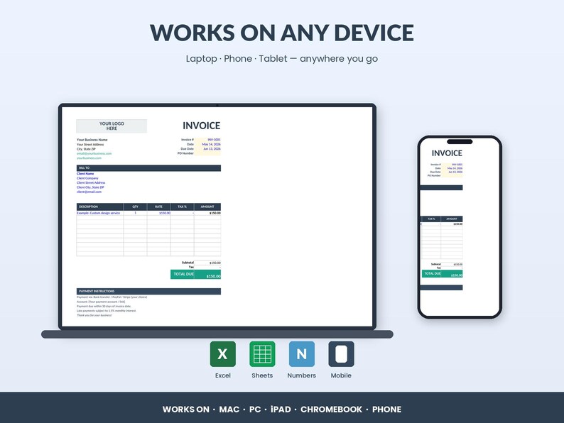 Auto-calculating Invoice Template | Excel, Google Sheets (digital ...