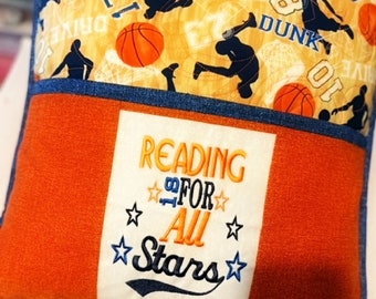 Basketball All Star Reading Pillow, Couch Remote Pillow, Pocket pillow- Embroidered & Quilted Pocket Pillow with Envelope back 16 x16 inches