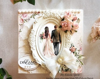 Bride and Groom Greeting Card, Wedding Card, Watercolor Bride and Groom, Mr & Mrs handmade Keepsake Gard, Includes Acetate Window Gift Box