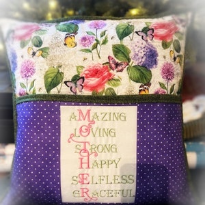 Mother Gift, Reading Pillow, Embroidered & Quilted Pocket Pillow, Remote Pillow, Home Decor Pillow, Gift for Mom, 17x17 inch Pillow