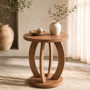 Round Wood Side Table, Sculptural End Table, Modern Rustic Accent Table, Living Room Furniture, Wooden Pedestal Table