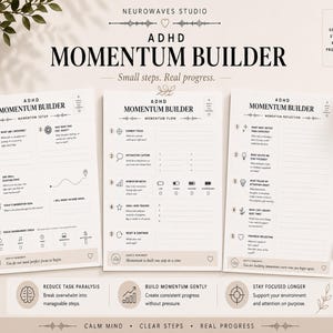 ADHD Momentum Builder | Utskrivbar produktivitetsplanerare | Fokus utan press | Arbetsblad för exekutiv dysfunktion | Digital nedladdning