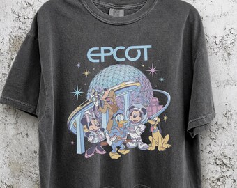 Camiseta holgada retro del EPCOT Center, camiseta vintage de Mickey y sus amigos del espacio, top para vacaciones familiares en Disney, estética Disney en tonos pastel de Comfort Colors