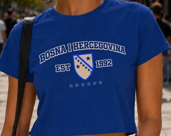Bosnia Baby Tee,Bosnia and Herzegovina Y2K Crop Top,Vintage Bosnia Flag Shirt, Sarajevo Aesthetic Tee,Balkan Pride Crop Top for Women,Bosnia