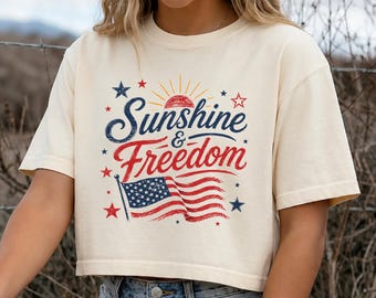 Sunshine and Freedom Shirt 4th of July American Flag Tee Women USA 250 Years Patriotic Tshirt Summer Anniversary Gift Top 2026