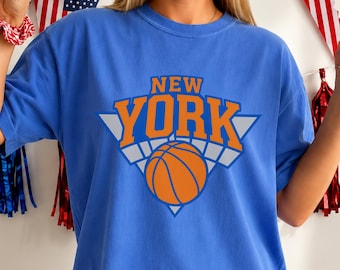 New York Basketball Shirt, NYC Basketball Fan Tee, Orange Blue Basketball Graphic Shirt, New York Sports Gift Comfort Colors®