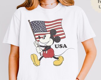 Patriotic Cartoon Mickey Mouse Shirt, USA Flag Graphic Tee, Fourth of July Shirt, American Pride Vintage Character Tee Comfort Colors®
