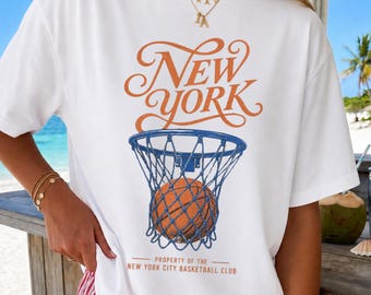 Comfort Colors® New York Basketball Graphic Tee, Retro Basketball Net Shirt, NYC Sports Apparel, Basketball Lover Gift