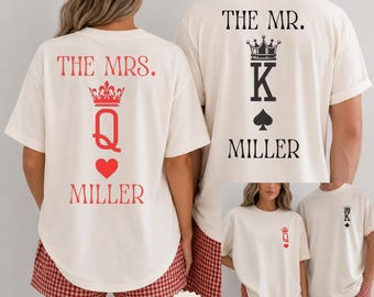 Comfort Colors® Personalized Mr Mrs Matching Shirts, Custom Last Name Couple Shirts, King Queen Wedding Gift, Matching Couple Tees