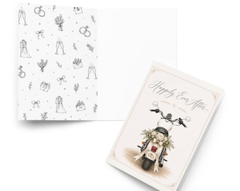 Carte de mariage Harley | Carte de vœux de mariage sur le thème de la moto | Carte pour jeunes mariés motards