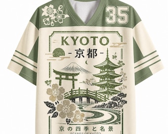 Kyoto Japan Jersey Shirt, Vintage Kyoto Travel Tee, Japanese Temple Oversized Sports Jersey, Sakura Streetwear Graphic Top