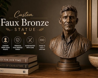 Custom Faux Bronze Bust Sculpture from Photo – Personalized 3D Printed Portrait Statue