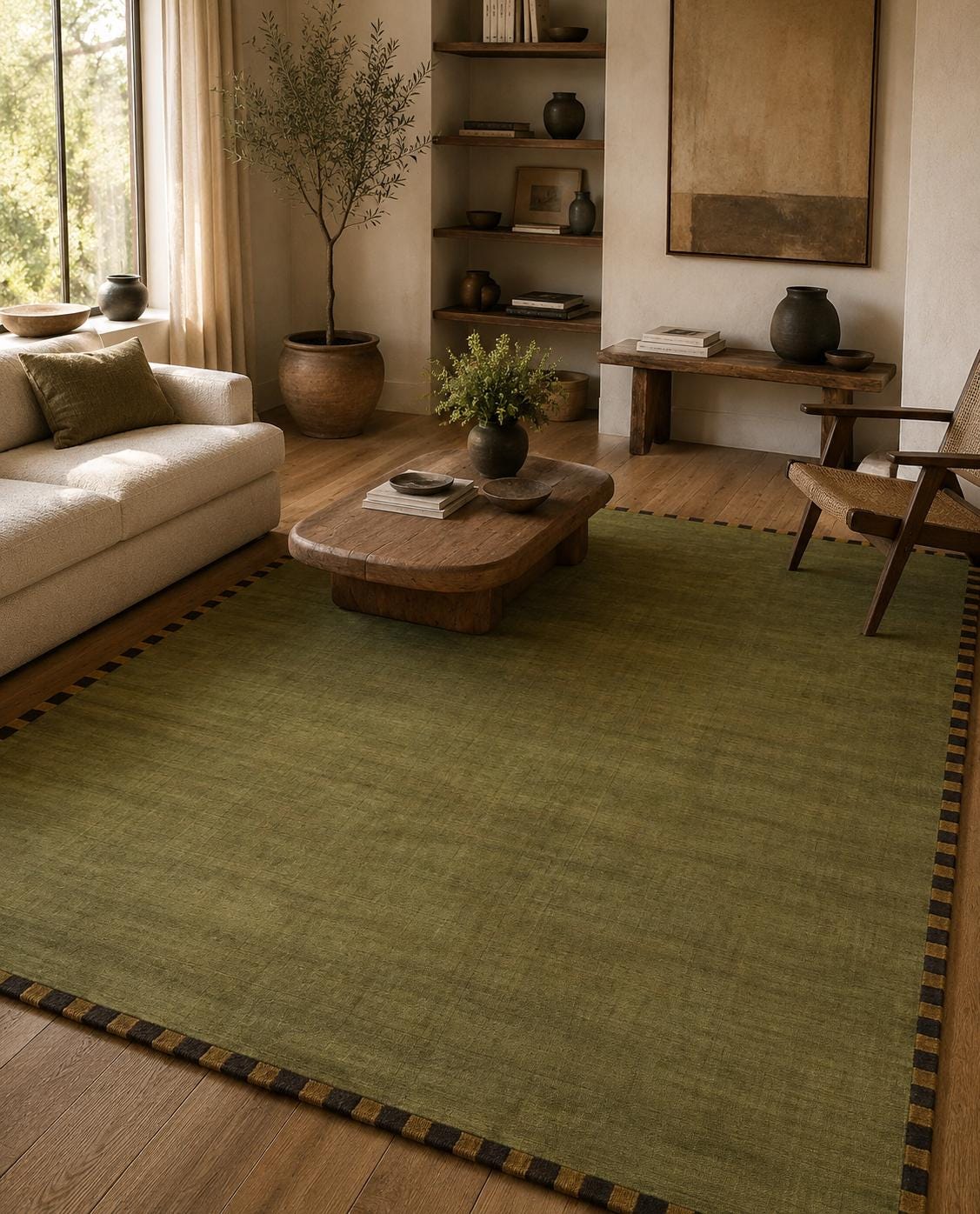 Olive Charcoal Striped Border