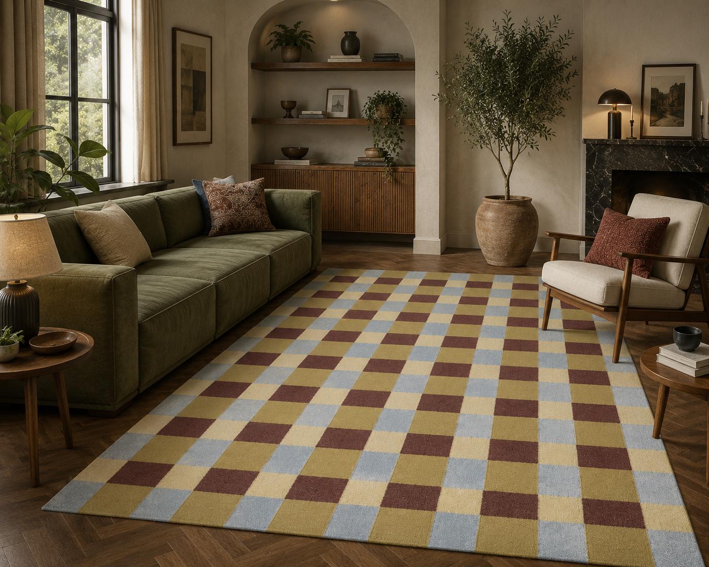 Olive Burgundy Checker Grid