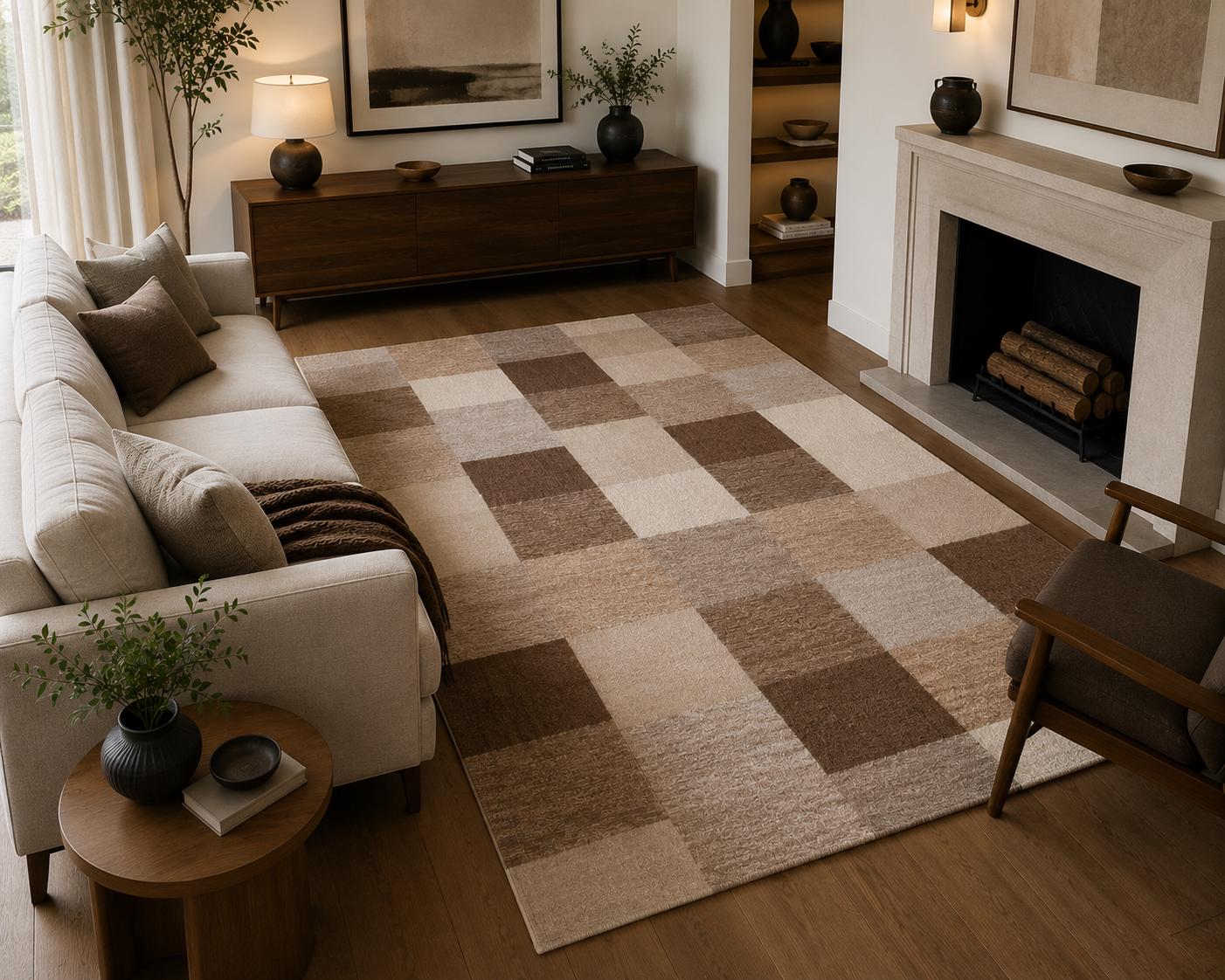 Beige Taupe Patchwork Weave