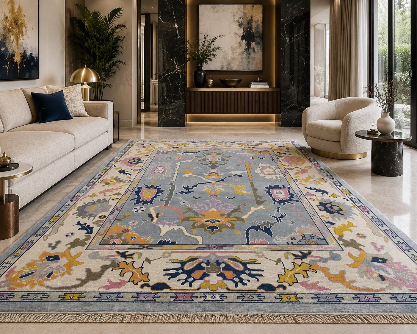 Dusty Blue Oriental Floral