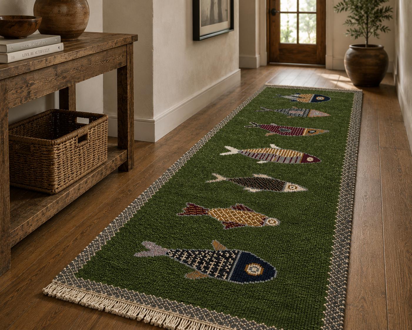 Forest Green Fish Motif