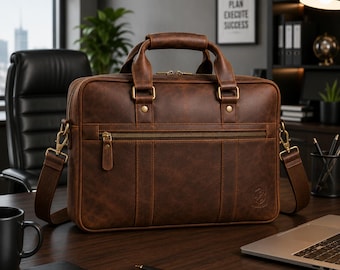 Leather Laptop Bag, Full Grain Leather Briefcase, Men's Office Messenger Bag, Business Travel Satchel, Gift for husband