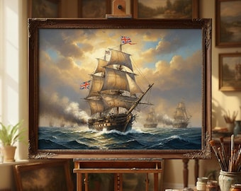 HMS Victory Segelschiff Ölgemälde | Historisches Kriegsschiff Wandkunst | Handgemachte Leinwand, gerahmt oder gerollt