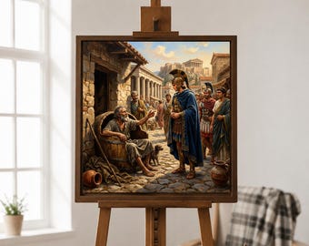 Diogenes w beczce z winem – szlachetny obraz olejny | Sztuka ścienna w starożytnej Grecji | Płótno na zamówienie