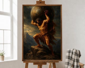 Obraz olejny „Atlas trzymający niebo” | Mitologia starożytnej Grecji | Ręcznie robione płótno | Wykonane na zamówienie