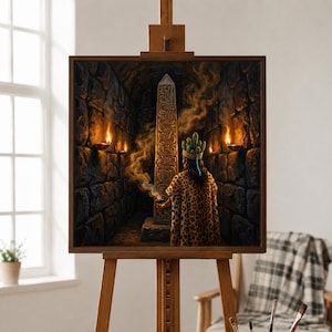 Chavn Oracle Ceremony Oil Painting | Pre-Columbian Stone Gallery Art | Handmade Latin Wall Art