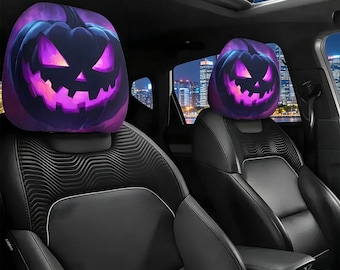 Protector de reposacabezas de asiento de coche con diseño de calavera de calabaza creativa y divertida, accesorio de decoración novedoso para coche