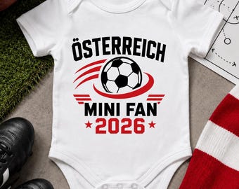 Babybody Österreich Fußball WM 2026 | Personalisierter Baby Body mit Name Nummer | Mini Fan Geschenk Geburt Junge Mädchen