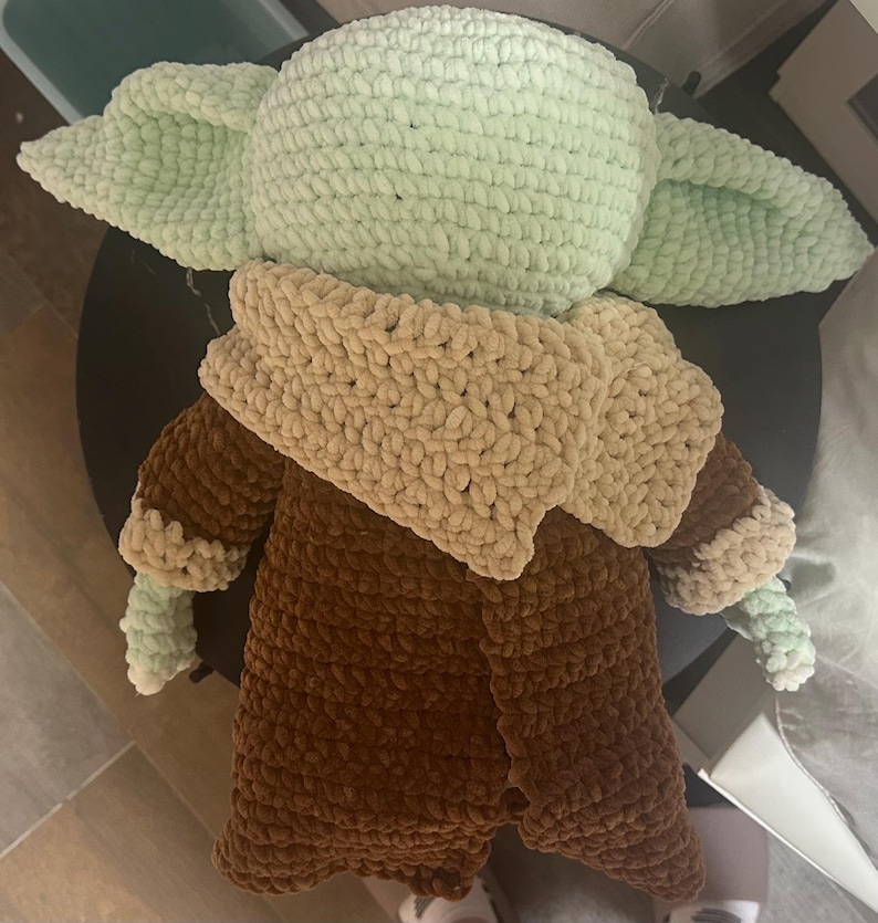 Crochet Grogu Inspired Plush | Handmade Amigurumi Space Child | Soft Chenille Yarn Doll | Galaxy Character Plush | Baby Alien Crochet Toy image 3