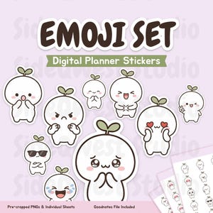 Kawaii Emoji Mood Tracker Stickers, Digital Planner, GoodNotes PNG (Instant Download)