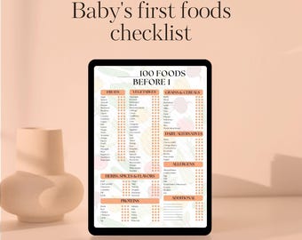 Lista de verificación de los 100 primeros alimentos para bebés: Seguimiento de la alimentación complementaria BLW (Descarga digital imprimible en formato A4)