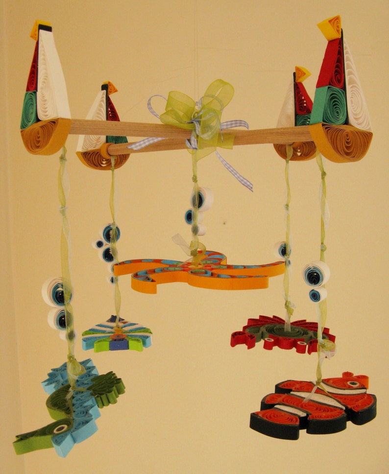 Handmade Quilled Baby Crib Mobile With Boats and Coral Reef Sea
