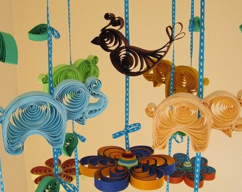 Quilled Elephant Mobile - Crib Mobile - Baby Boy Gift - Baby Mobile Elephants - Boy Baby Nursery Mobile - Bird Crib Decoration 8G ,