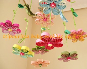 Baby Mobile - Crib Mobile - Baby Nursery Mobile - Flower Mobile - Quilling Mobile - Baby Girl Mobiles - Birds in Rainbow Garden 8A ,