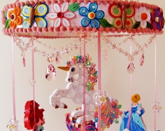 Unicorn Crib Mobile – Princess Mobile – Swarovski Decoration - Fairy Tale Mobile – Quilled Nursery Mobile - Quilling Mobile ,