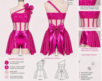 Hot Pink Sequin Quinceañera Surprise Dance Outfit