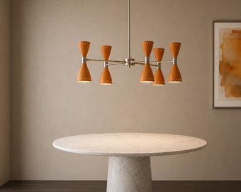 Handgefertigter Kronleuchter aus Messing, skulpturale Esszimmerleuchte im Mid-Century-Retro-Stil