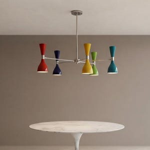 Handmade Brass Mid Century Modern Chandelier, Colorful Atomic Sputnik Light Fixture, Multi Color Pendant for interior, Retro Statement Decor