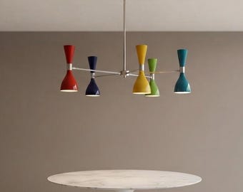 Handgefertigter Kronleuchter aus Messing im Mid-Century-Modern-Stil, farbenfrohe Leuchte im Sputnik-Design, mehrfarbige Pendelleuchte für den Innenbereich, Retro-Dekorationselement