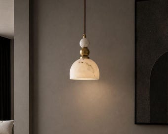 Handgefertigte Pendelleuchte aus Alabasterkuppel, Deckenleuchte aus Messing, moderne Kücheninselbeleuchtung
