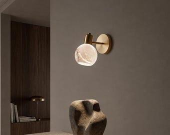 Handgefertigte Wandleuchte aus Messing und Alabaster | Italienische Wandleuchte im Mid-Century-Stil