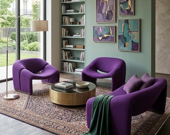 Conjunto de tres sillones vintage Stoll Giroflex - Diseño orgánico en color púrpura - Estilo vintage de Pierre Paulin - Años 70/80