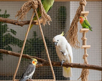 Set di altalena e giochi per uccelli naturali, posatoio per pappagalli, accessorio per gabbia in corda di iuta