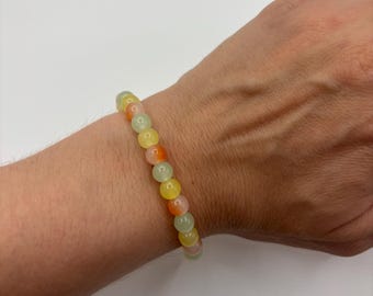 Handmade Glass Bead Bracelet, Colorful Stretch Boho Jewelry (7.25" Size)