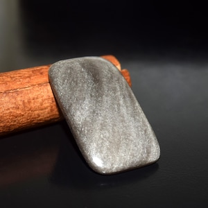 Natural Silver Sheen Obsidian Rectangle Cabochon, Silvery Flash Wire Wrap Stone, Metalsmith Bezel Supply, Root Chakra, Albeli Gems