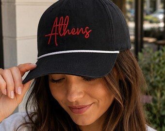 Athens Georgia Rope Hat | Embroidered Tailgate Hat | College Town Baseball Cap | Game Day Hat | Vintage Corded Cap