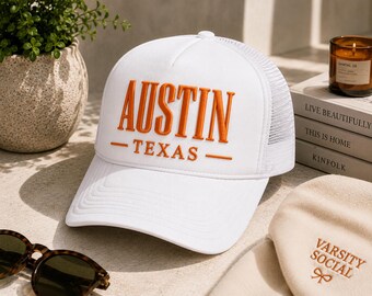 3D Puff Embroidery Austin Texas Trucker Hat | College Town Hat | Football Weekend Cap | Vintage Mesh Snapback | Tailgate Apparel