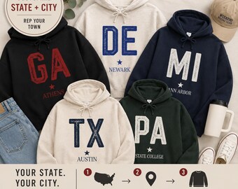 Custom State & City Hoodie | Personalized College Town Sweatshirt | Custom Campus Town Hoodie | Athens Austin Ann Arbor State College
