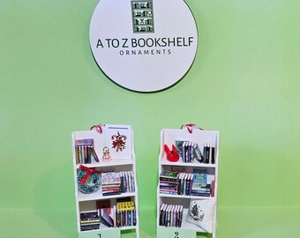 True 3-D Bookshelf Christmas Ornaments, For Book Lovers , Miniature Bookcase, Tiny Library